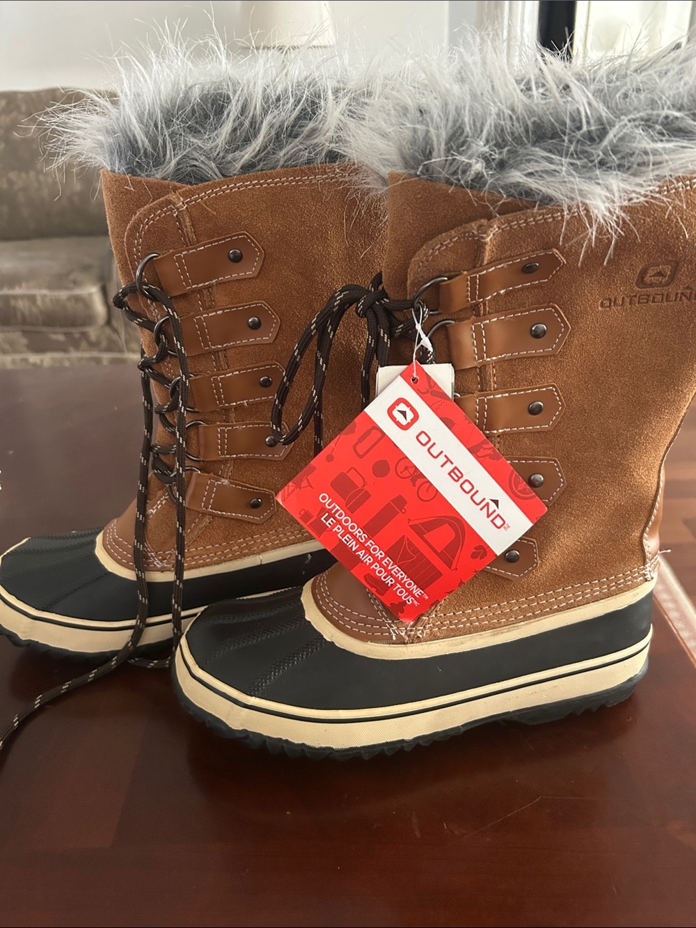 Women's Tan Suede Faux-Fur Winter Boots Outbound Frost Women's High Cut Boots